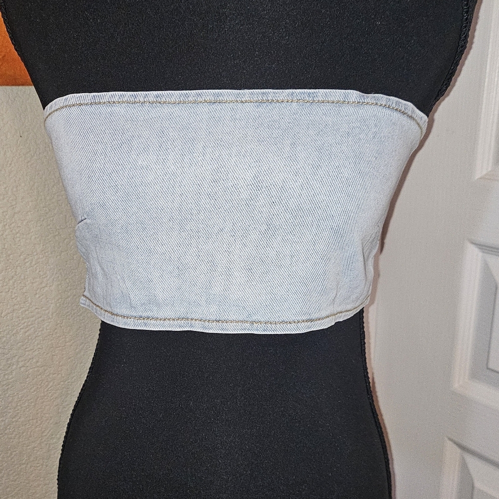 WeWoreWhat Light Blue Denim Crop Top